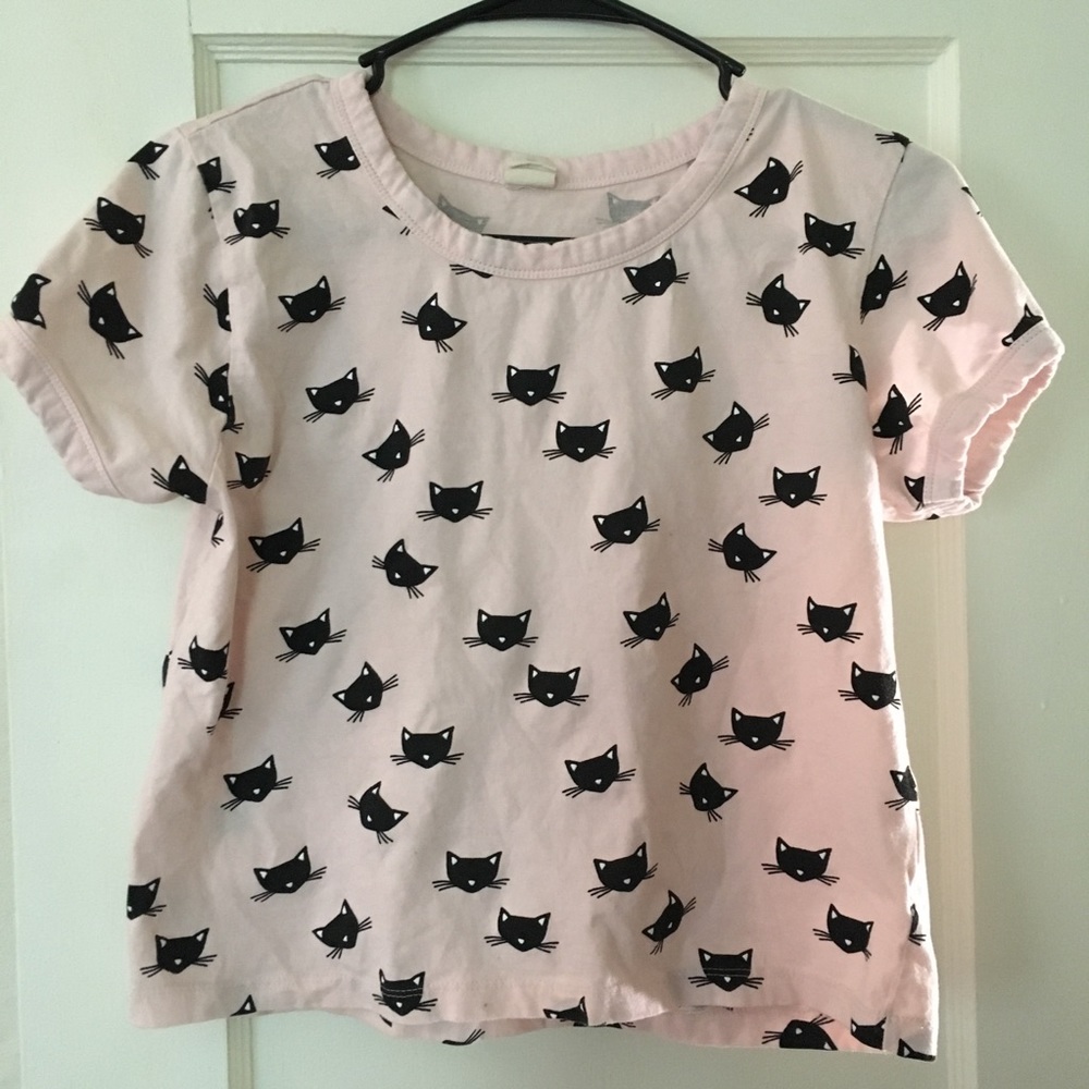 Pink crop top with black cats tee